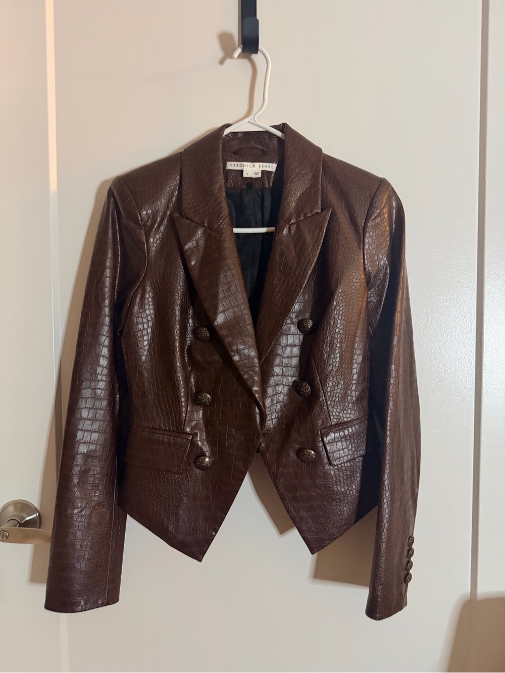 Veronica Beard Lawrence Brown Croc Embossed Dickey Blazer - Picture 2 of 5